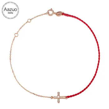 

Aazuo 18K Rose Gold Au750 Real Diamond 0.02ct IJ Si1 Lovely Mini Cross Red Line Blacelet For Women Engagement Wedding Real Gold