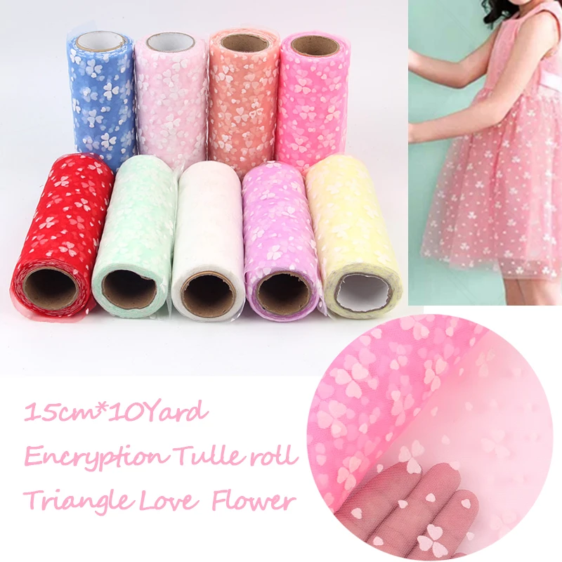 

15cm*10yard Love Flower Colorful Tulle Spool Craft Organza DIY Runner Tulle Rolls Gauze for Wedding Party Christmas Decoration