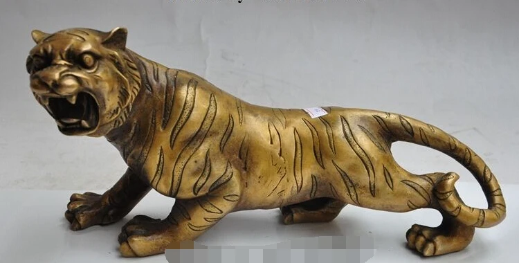 

bi003610 12"Chinese FengShui Bronze zodiac Animals Wild Fierce Run Tiger Statue Sculpture