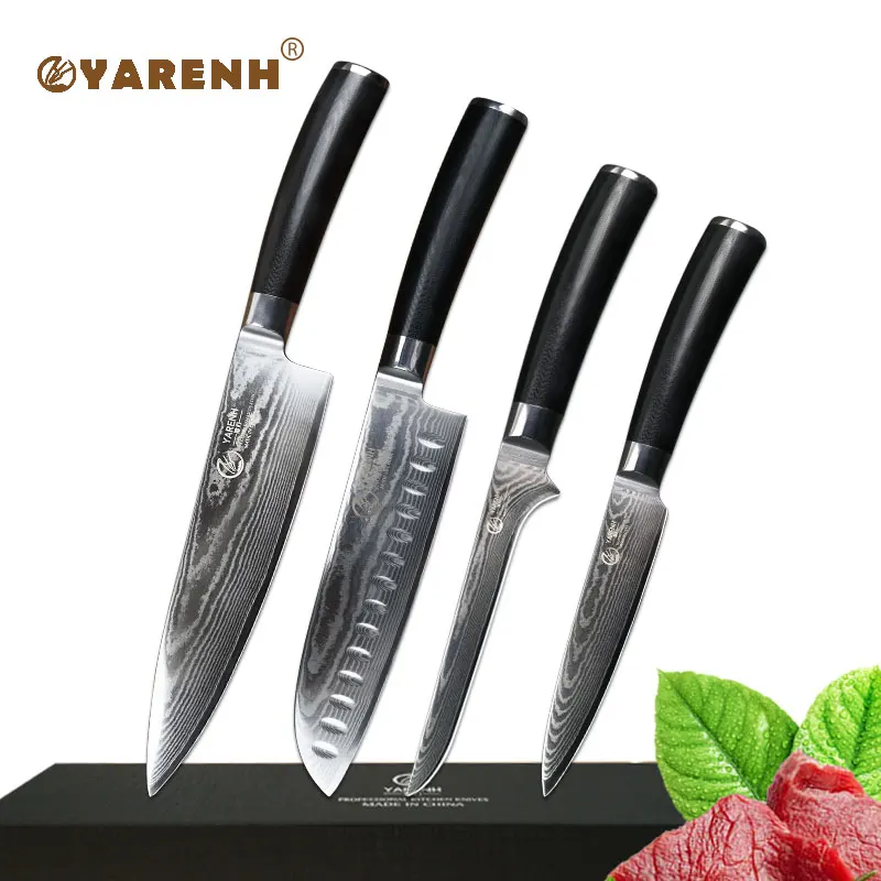 YARENH kitchen knife set damascus steel professional chef knives sets 4