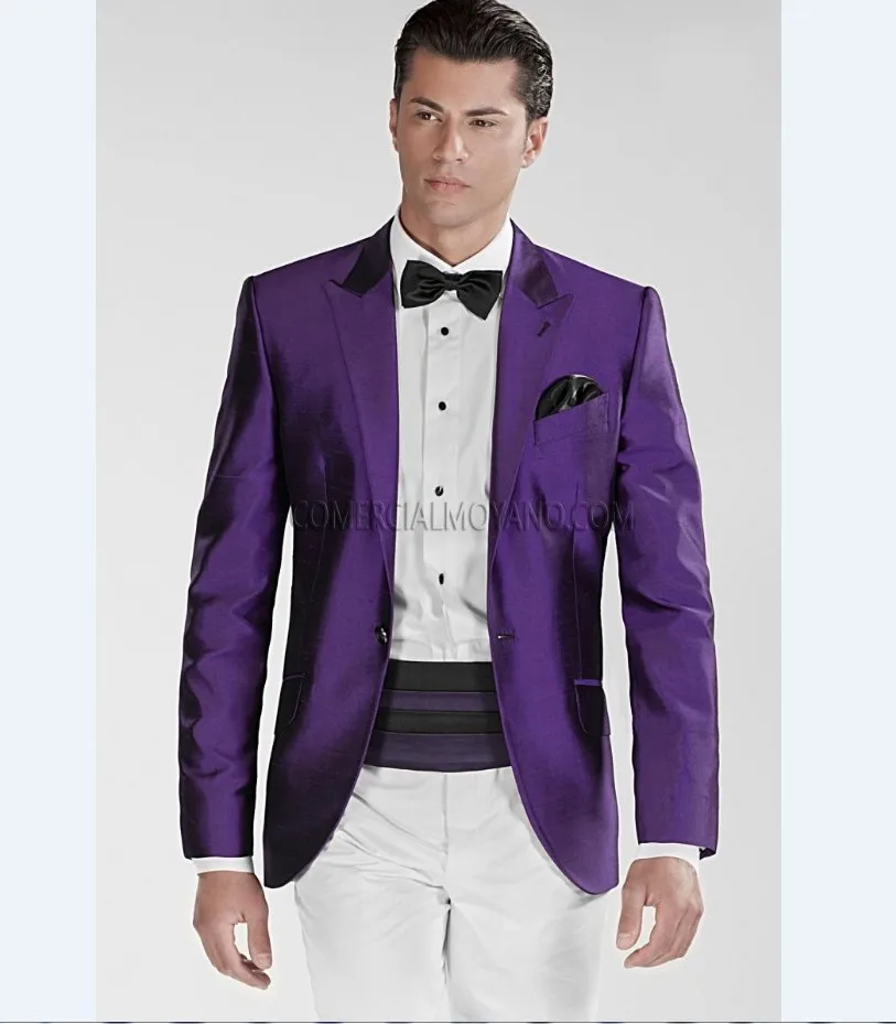 (Purple Jacket White Pants) Groomsmen Peak Lapel Groom Tuxedos Men ...