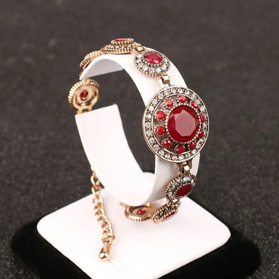 Metal Bracelet Bohemian Bracelets For Women Tibetan Alloy Red Resin Gold Color Bangle Retro Turkey Royal Jewelry