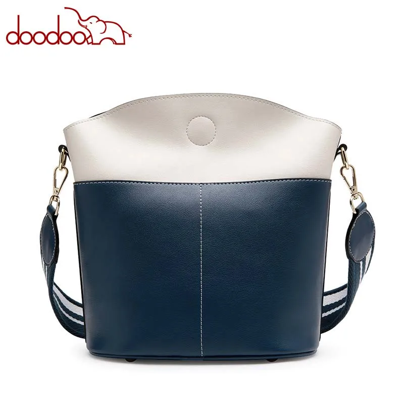 

2018 new women's bag bucket bag leather handbag large capacity simple contrast color single shoulder diagonal handbag