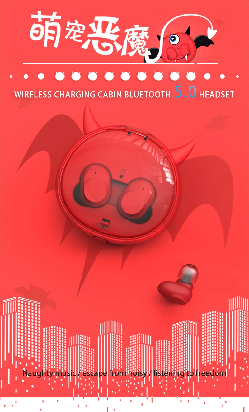 Беспроводные TWS bluetooth-наушники с рисунком дьявола из мультфильма, мини стерео, бас, Bluetooth 5,0, шумоподавление, микрофон, гарнитура, наушники i10