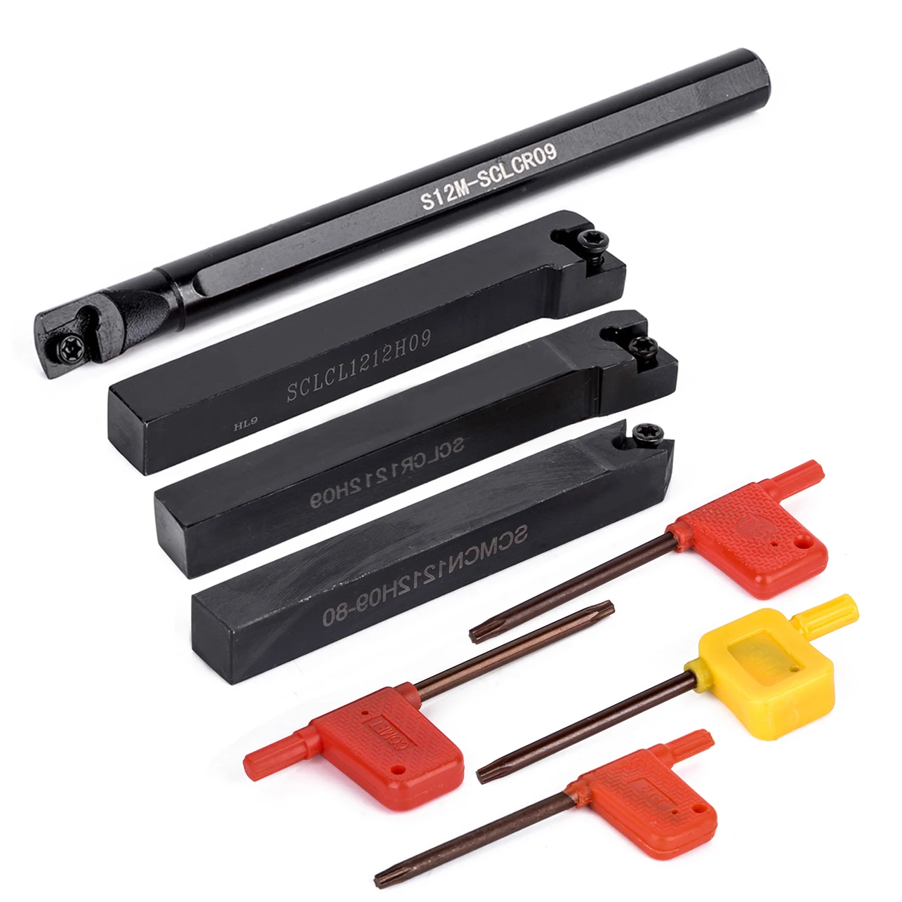 

4pcs S12M-SCLCR09/SCLCR1212H09/SCLCL1212H09/SCMCN1212H09 Lathe Turning Tool Holder + 10Pcs Carbide Inserts with T15 Wrenches