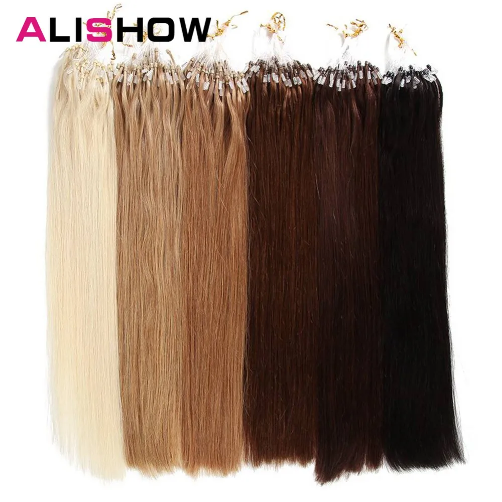 

Alishow Straight Loop Micro Ring Hair 1g/s 50g/pack 100% Human Micro Bead Links Remy Hair Straight Extensions