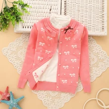 2016 Nouveau Automne/Hiver Bébé Fille Chandail Style Décontracté Fille Coton Cardigan À Manches Longues O-cou Solide Arc Motif Enfants chandail
