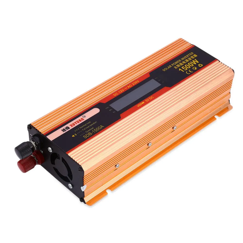 1500W Car Solar Power Inverter System DC 12V to AC 220V Safe Charging Design LED Display