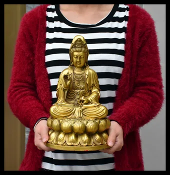 

28 cm tall # Buddha figure HOME hall TOP efficacious Protection Buddhism copper Guanyin Avalokitesvara buddha figure statue