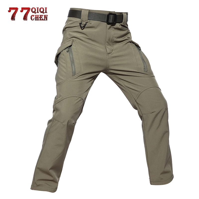 

QIQICHEN IX9 Style Soft Shell Winter Tactical Camouflage Pants Men Waterproof Military Cargo Fleece Pants Warm Army Trousers