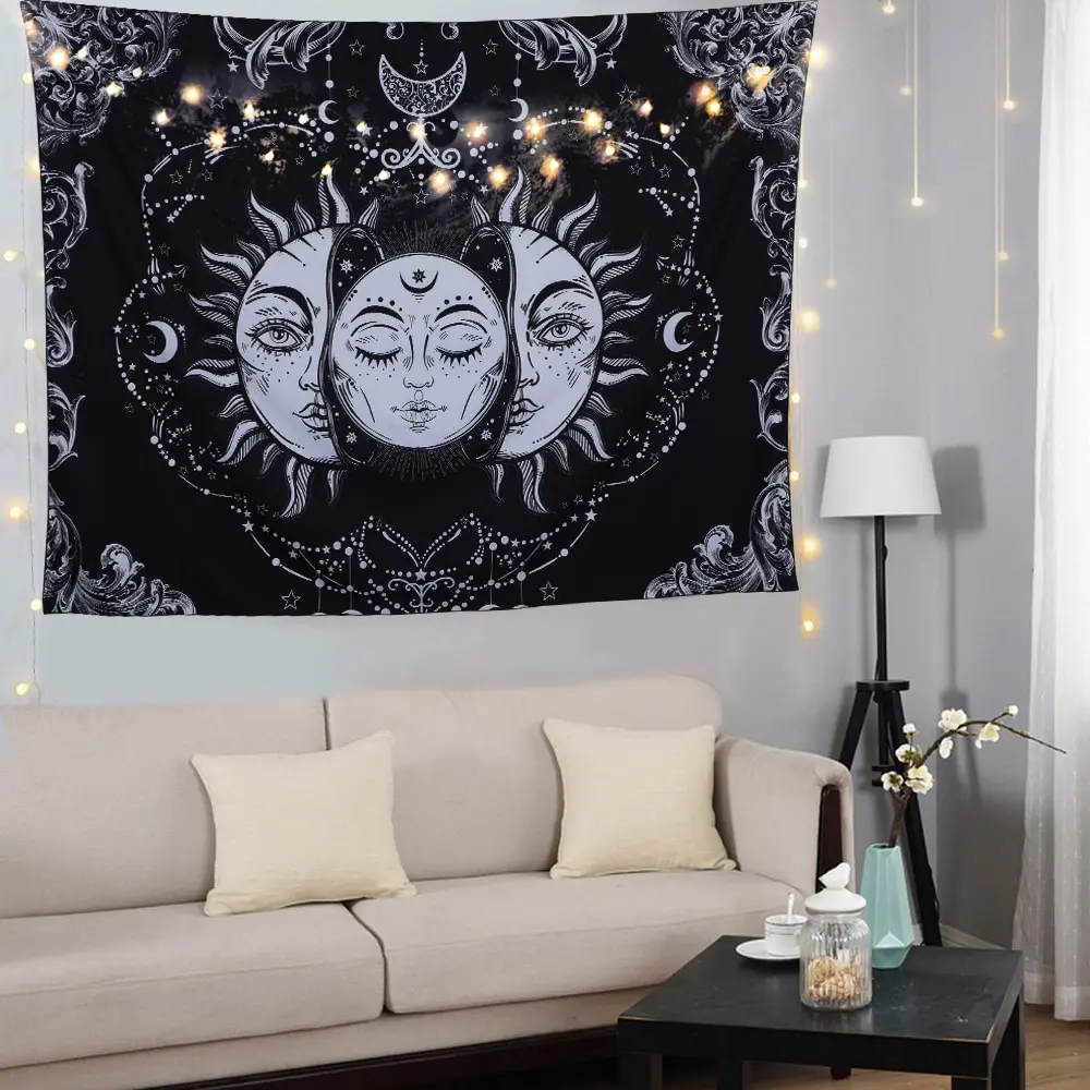 

Black White Printing Tapestry Wall Hanging Decorative Tapestry For Living Room Bedroom Travel Sleeping Pad Yoga Mat Beach Rug
