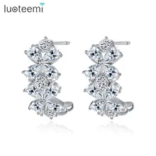 LUOTEEMI, изысканные полукольцевые серьги-гвоздики для женщин, вечерние, Роскошные, с цветком, CZ камень, модные, двухцветные, Brincos, Рождественский подарок