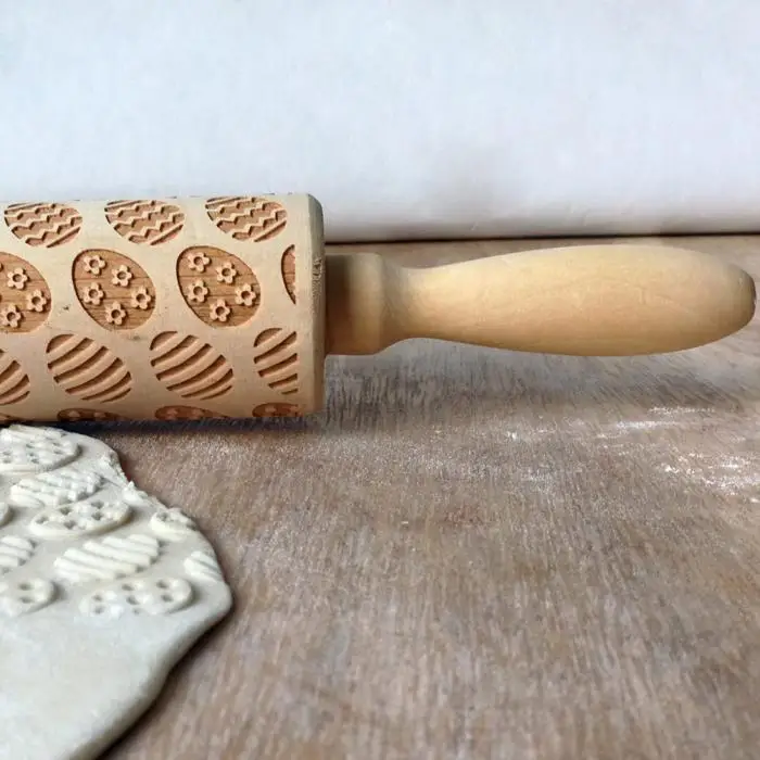 Деревянная Скалка с принтом пасхальных яиц, 3D рельефная скалка для выпечки дома Kicthen
