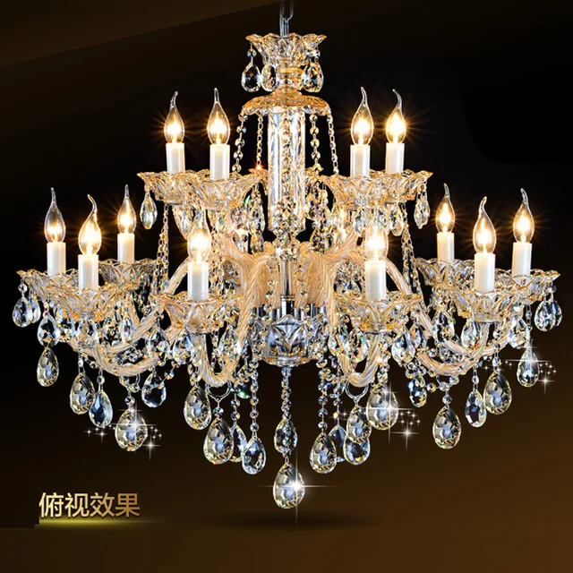 15 Arms Big Foyer Champagne Gold Chandelier Crystal 15 Arms Big Foyer Champagne Gold Chandelier Crystal Chandeliers E14 White Candle Holder Lamp Antique Living Room Hotel Lamparas