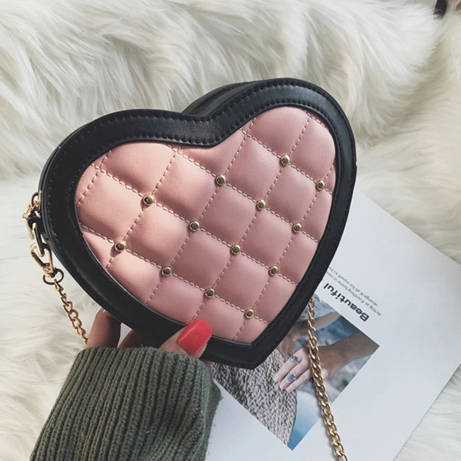 

Trend Rivet Chain Heart-shaped Women's Shoulder Bag Fashion Sewing Thread Rhombic Crossbody Bags Ladies Wild Purse Messenger Bag