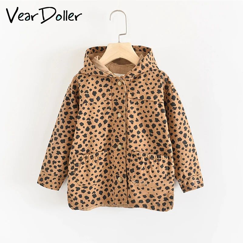 VearDoller/детские куртки весенне-Осенняя детская верхняя одежда с леопардовым принтом для детей от 3 до 12 лет, повседневное пальто с капюшоном и длинными рукавами для девочек