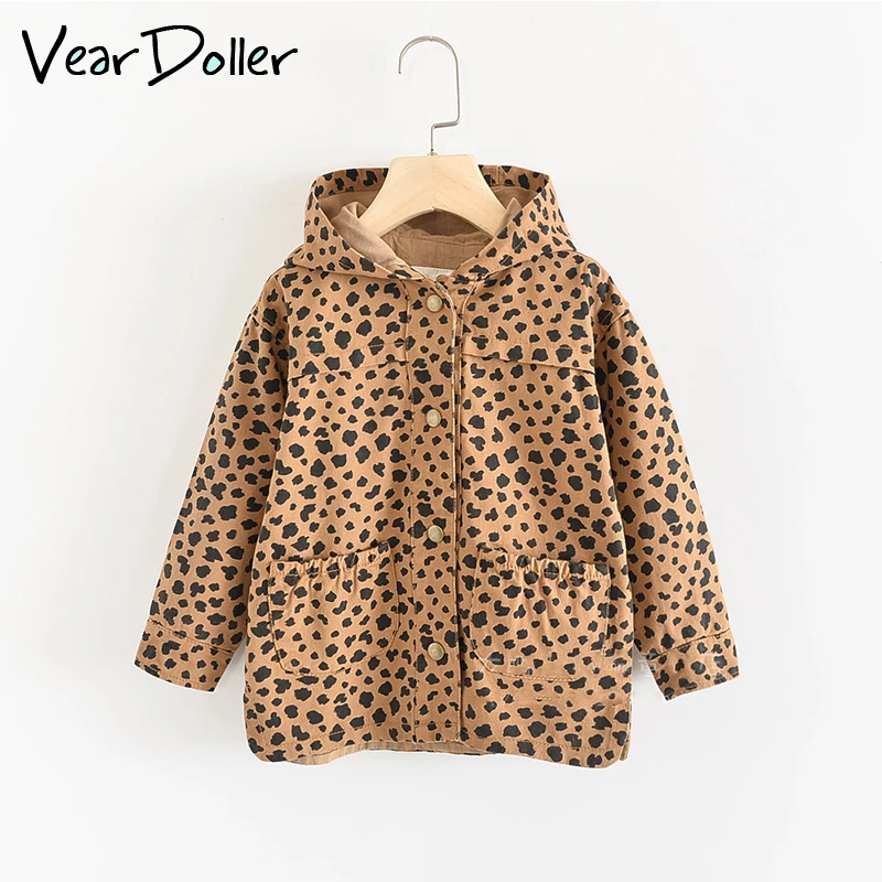

VearDoller Children's Jackets Spring Autumn Leopard Print Kids Outerwear for 3-12Year Baby Casual Long Sleeve Hooded Girls Coat
