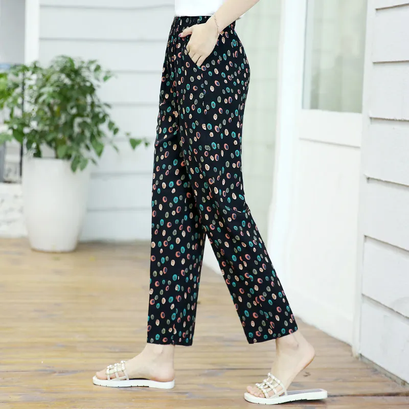 Модные длинные летние брюки с эластичным поясом и принтом, брюки карандаш свободного покроя размера плюс, женские брюки с высокой талией, брюки XL-5XL - Цвет: 4