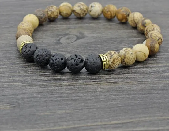 

8mm oty4 Buddha elastic thread adjusted black volcanic lava Stone bead essential oils diffuser picture stone Bracelet Bangles