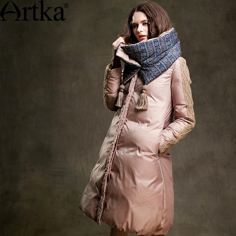 ARTKA Winter Jacket Women 90% Duck Down Coat 2018 Warm Parka Female Long Down Jacket Quilted Coat With Removable Scarf ZK15357D