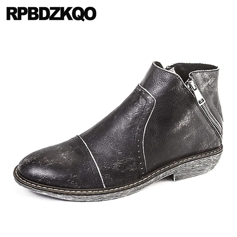 

real leather european high quality brown designer black luxury shoes autumn fall ankle zipper 2018 full grain boots men genuine