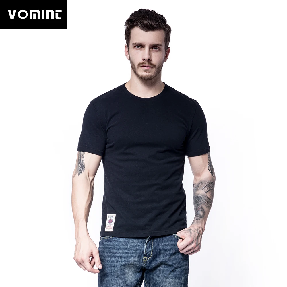 

Vomint 2019 Summer New Mens Lycra T-shirts Short Sleeve Pure Colar T-shirt Fabric Stretch for Male BP001