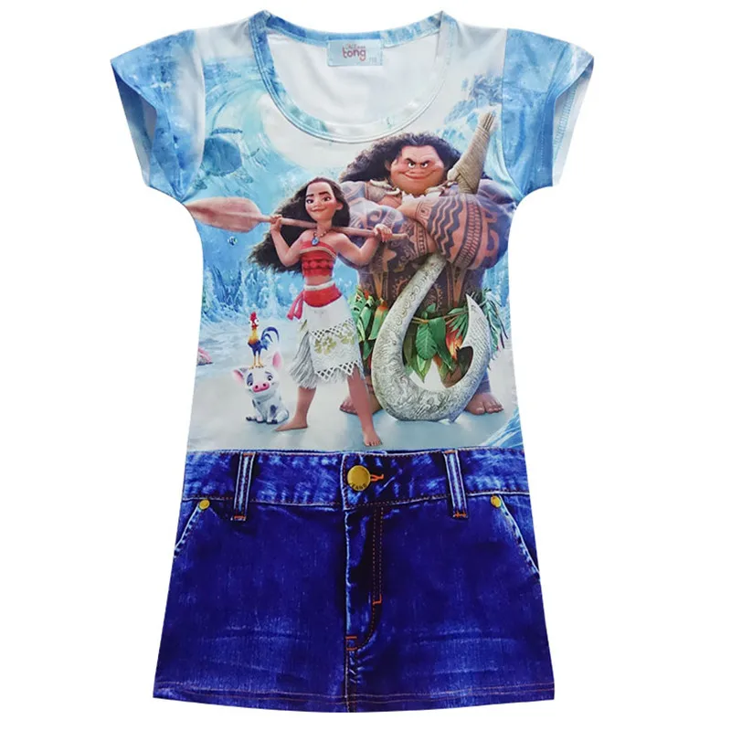 

2017 Children Girl Dress Moana/Trolls/Beauty and The Beast Summer A-Line Double-sided Printing Dress Girls Costumes Dress Ds325