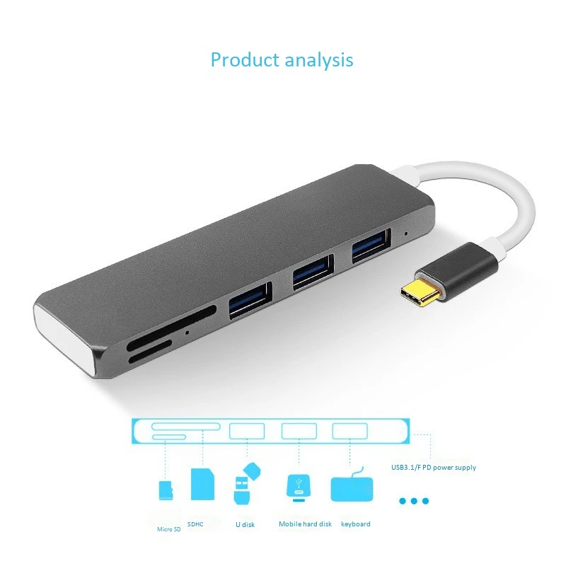 6 в 1 Usb C концентратор type адаптер с Pd + 3Usb3. 0 Sd Tf кардридер для Macbook Pro Imac samsung Galaxy Note
