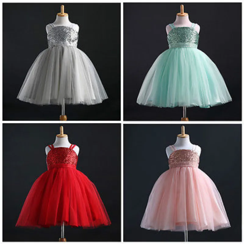

2017 New Cute Fashion  Baby Girls Dress Flower Kids Baby Princess Sequin Gown Fancy Party Dress Costume