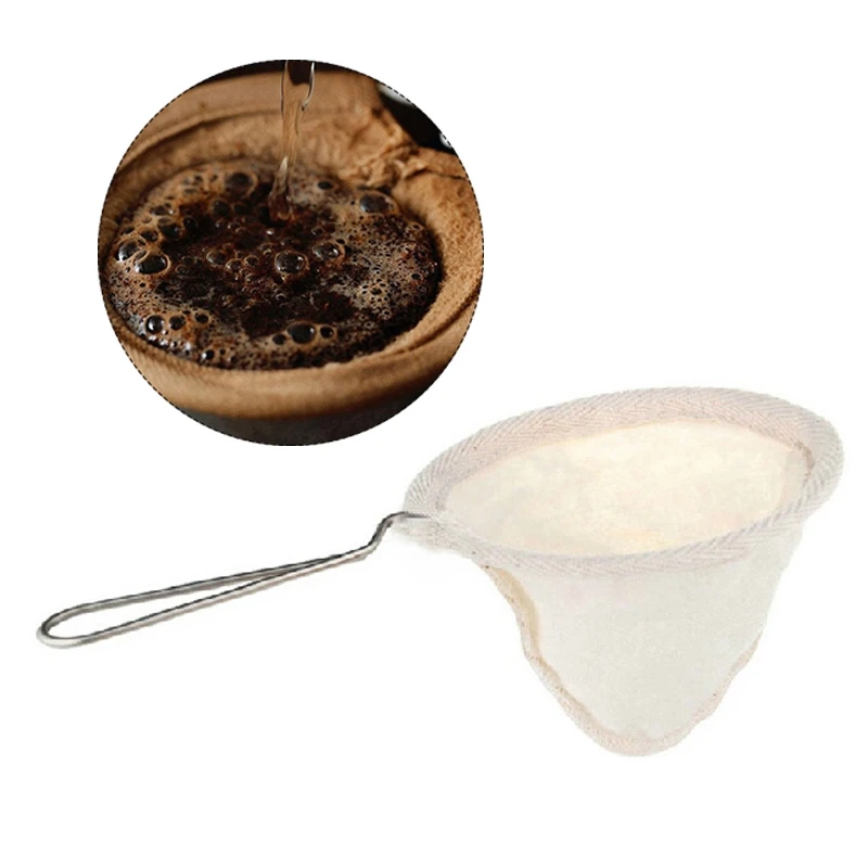 

Reusable Coffee Filter Bag with Stainless Steel Handle Flannel Cloth Coffee and Tea Tools