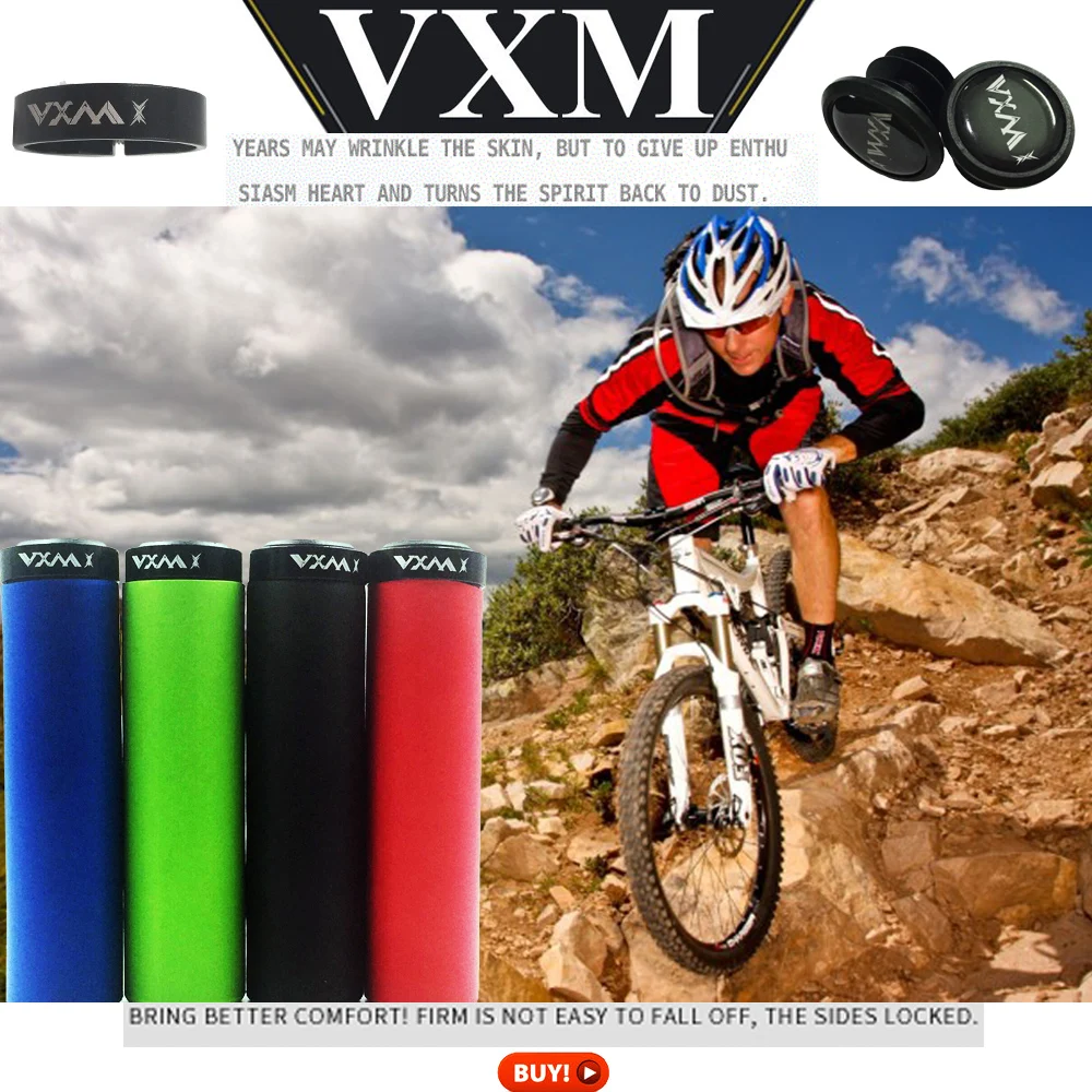 VXM دراجة المقود سيليكون القبضات MTB DH واحدة قفل القبضات مع بار المقابس صدمة امتصاص القبضات ل الكربون الدراجة دراجة أجزاء