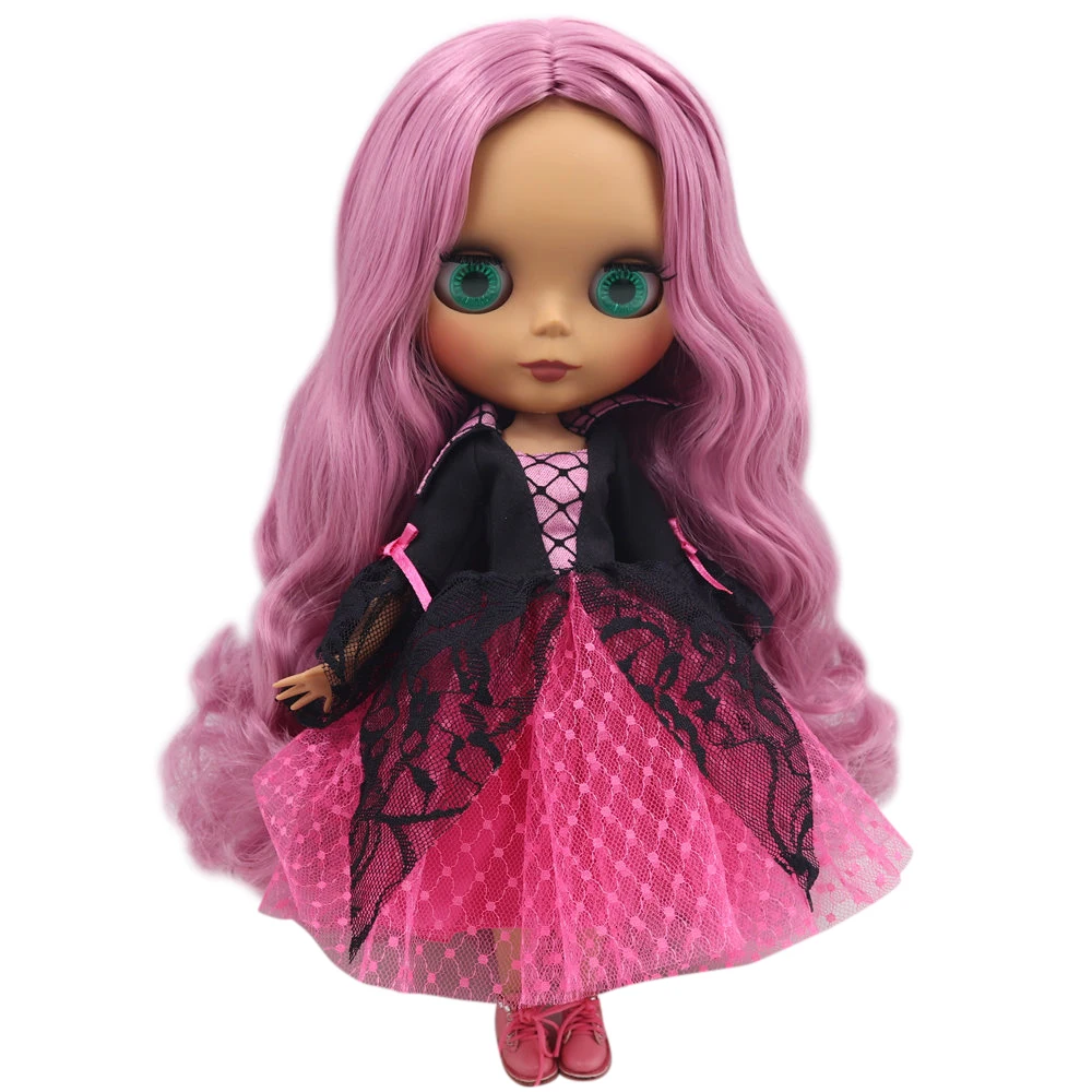 Ледяной обнаженный Blyth кукла No. BL1063 Devil розовый волос сустава тела черная кожа матовое лицо 1/6 BJD