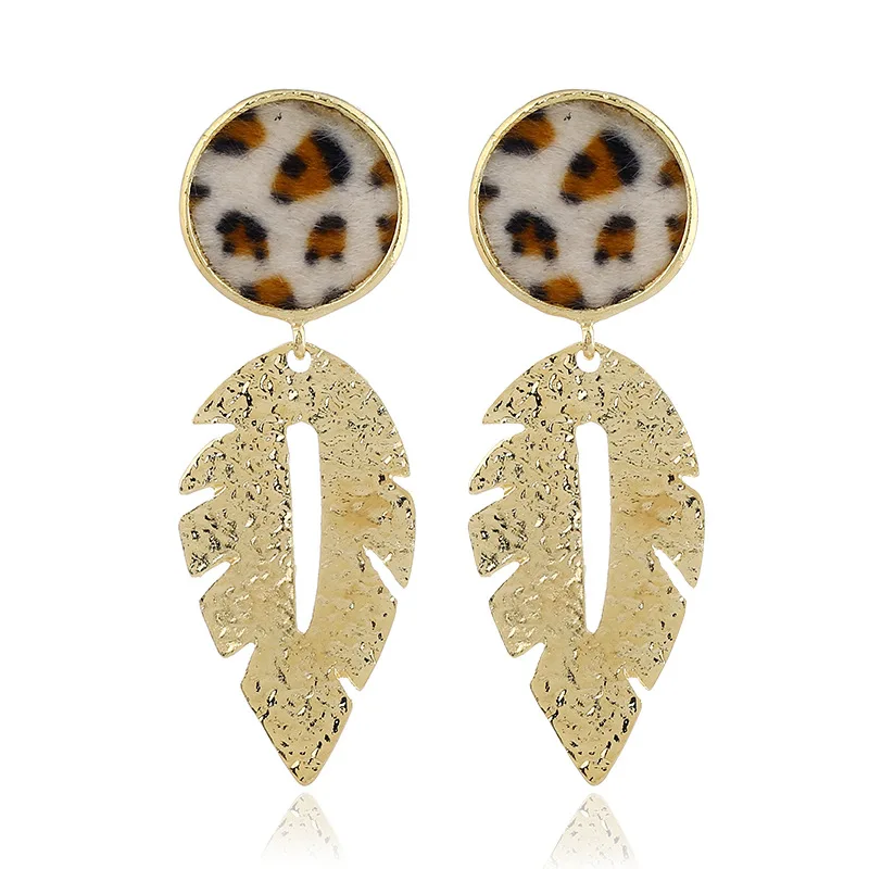 

KobitAce Retro leaf drop earrings for woman simple National wind metal leopard print geometry long earrings Party jewelry gifts
