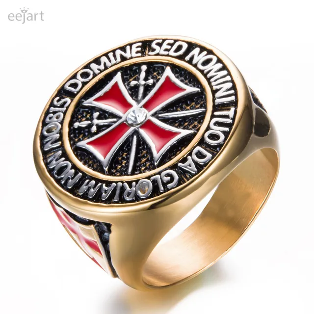 Antique Stainless Steel Gold/Silver Iron Knights Templar Cross Ring Cubic Zircon Antique Stainless Steel Gold/Silver Iron Knights Templar Cross Ring Cubic Zircon