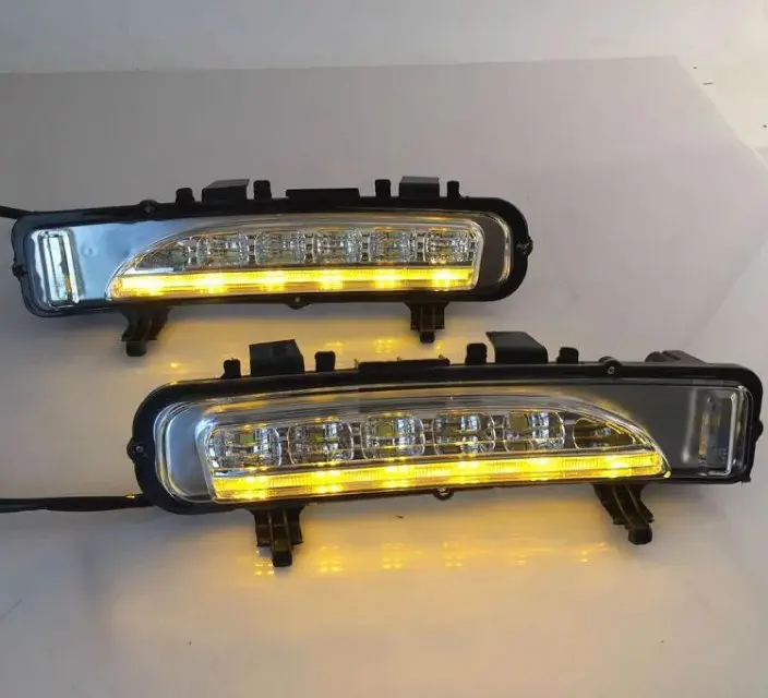 eOsuns white led DRL daytime running light + yellow turn signal + blue