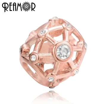 

REAMOR Luxury Plating Rose Gold Hollow Beads 5mm Hole Crystal Charm Beads for Women Bracelets DIY Jewelry Making Accessories