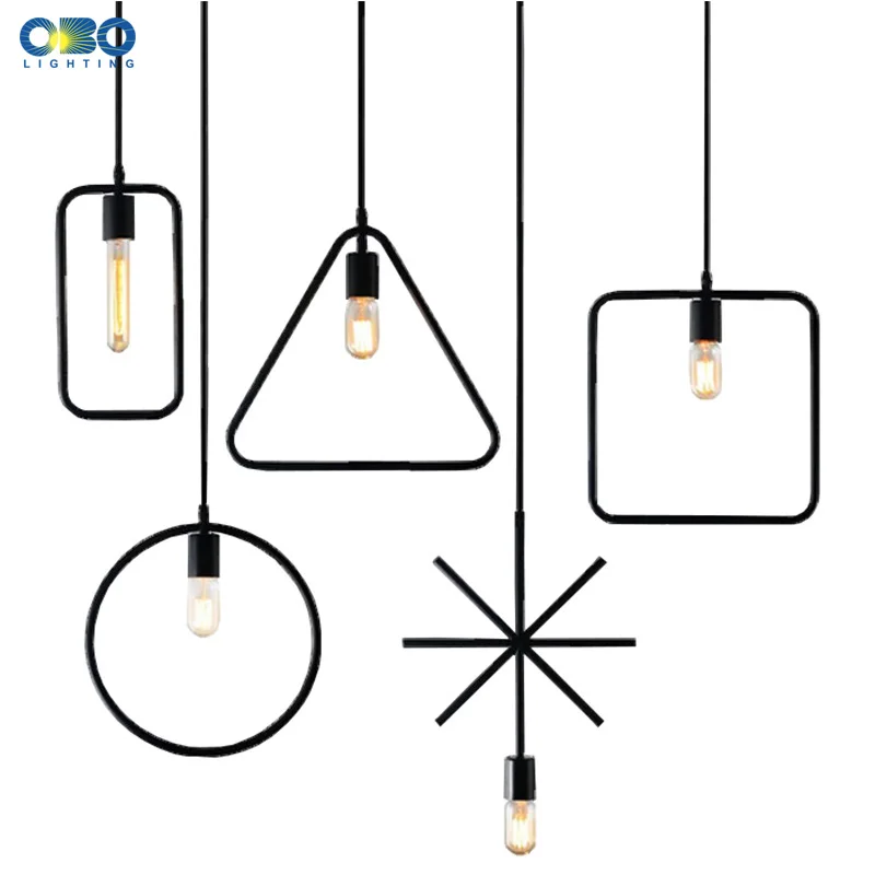 Vintage Black Metal Geometric Shape Pendant Lamp Indoor Lighting Pendant Lights Cord Lenght 1 2M E27