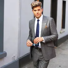Индивидуальный заказ Зимний серый твид мужской костюм Повседневный Блейзер 2 шт смокинги жениха Мужские свадебные костюмы(куртка+ брюки) terno masculino