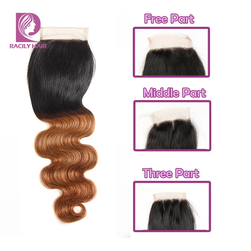 Racily Hair 1B/30 бразильские объемные волнистые пряди с закрытием Remy человеческие волосы пряди с закрытием коричневые Омбре пряди с закрытием