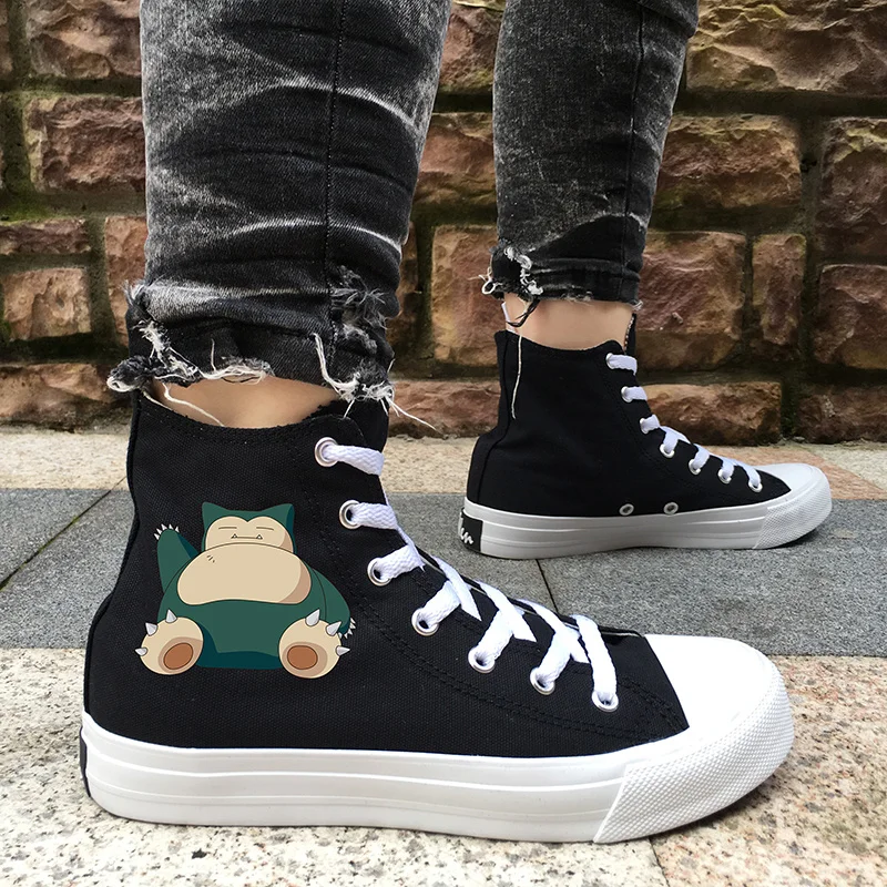 

Wen Design Anime Pokemon Snorlax Pocket Monster Canvas Skateboarding Shoes Men Black High Top White Women Sneaker Athletic Shoes
