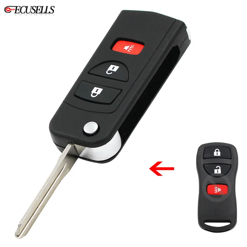 

3 Button Folding Flip Remote Key Shell Case for Nissan Pathfinder Titan Versa Maxima Frontier Xterra Murano Quest Rmada FX35 QX4