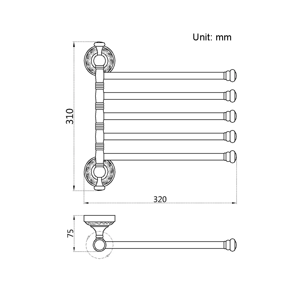 Лейден античная латунь 5 поворотных рук полотенцесушитель, вращающийся рельс полотенцесушитель гибкий настенный 5 бар