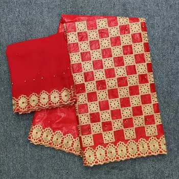

New Red BarzunHigh Quality Barzu African Lace Fabric Fashionable new Barzun Nigerian Embroidered Dresses 5+2 yards/Set Wholesale