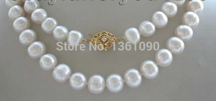 

000242 35" Genuine Natural 11-12mm Rould white Pearl Necklace zircon clasp AAA