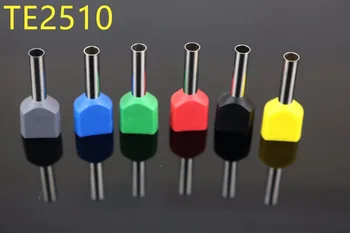 

Free Shipping 100PCS TE2510 double tube type pre insulated splicel cold pressed terminal two line connection wiring copper nose