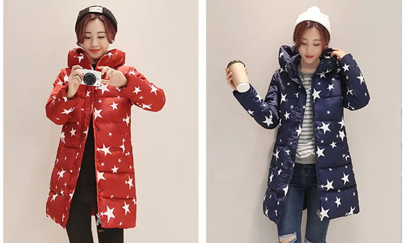 Slim Épais Manteau Veste Mode Gratuite Hiver Livraison Étoiles Coton Femelle Chaud Rembourré Dames Long Femmes Parka Vestes Impression qvYqXBwS