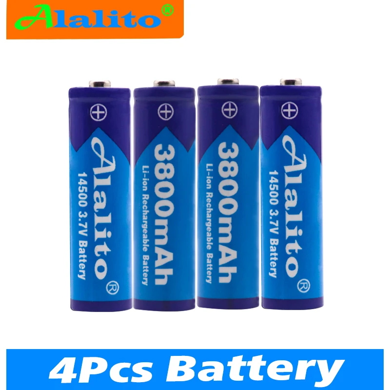2-20 шт Alalito AA 14500 3800mah 3,7 V литий-ионная аккумуляторная батарея и светодиодный фонарик - Цвет: Черный