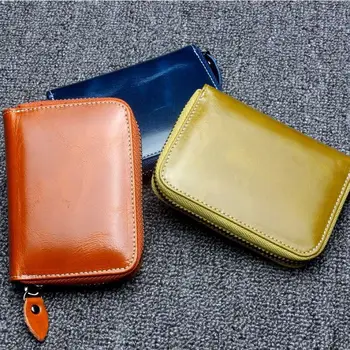 

Shine Oil Cowhide Genuine Leather Female Multifunction Credit Card ID Holders Slot Simple Fashion Design Coin Pocket Bag