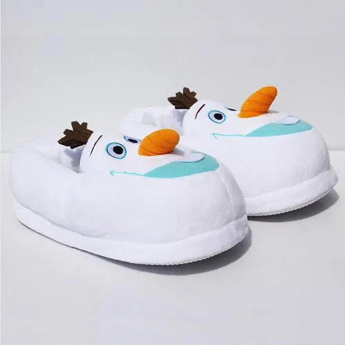 

11"28cm Winter Home Indoor Warm Olaf Plush Slippers White Cute Free Size Snowman Soft Slippers For Children