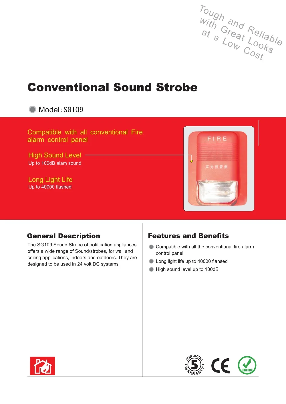 SG109 9-28VDC Conventional Manual Call Point Fire Emergency Strobe Alarm Siren